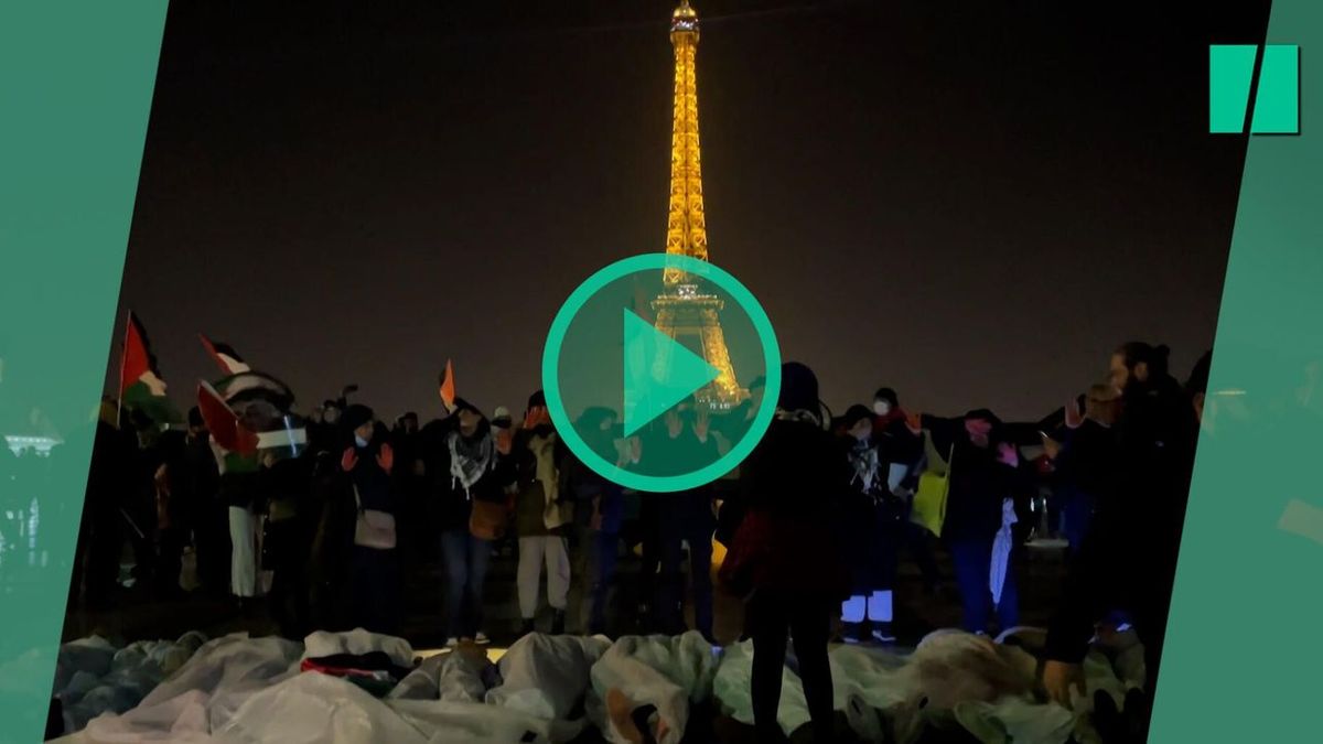 Manifestación ante la Torre Eiffel en solidaridad con los civiles asesinados en Gaza