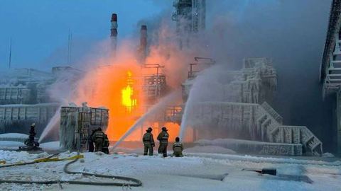 A blaze breaks out at a Russian gas terminal in the Baltic Sea