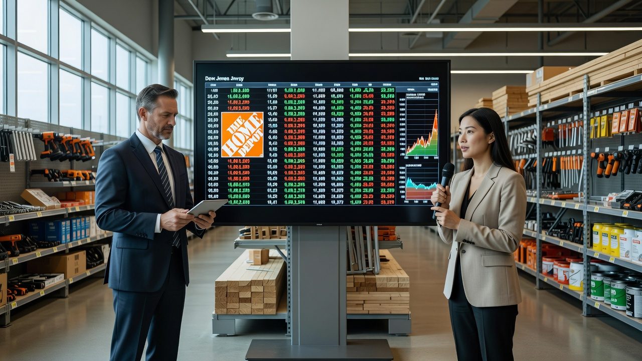 Welk HOME DEPOT-bedrijf staat vermeld op de DOW JONES?